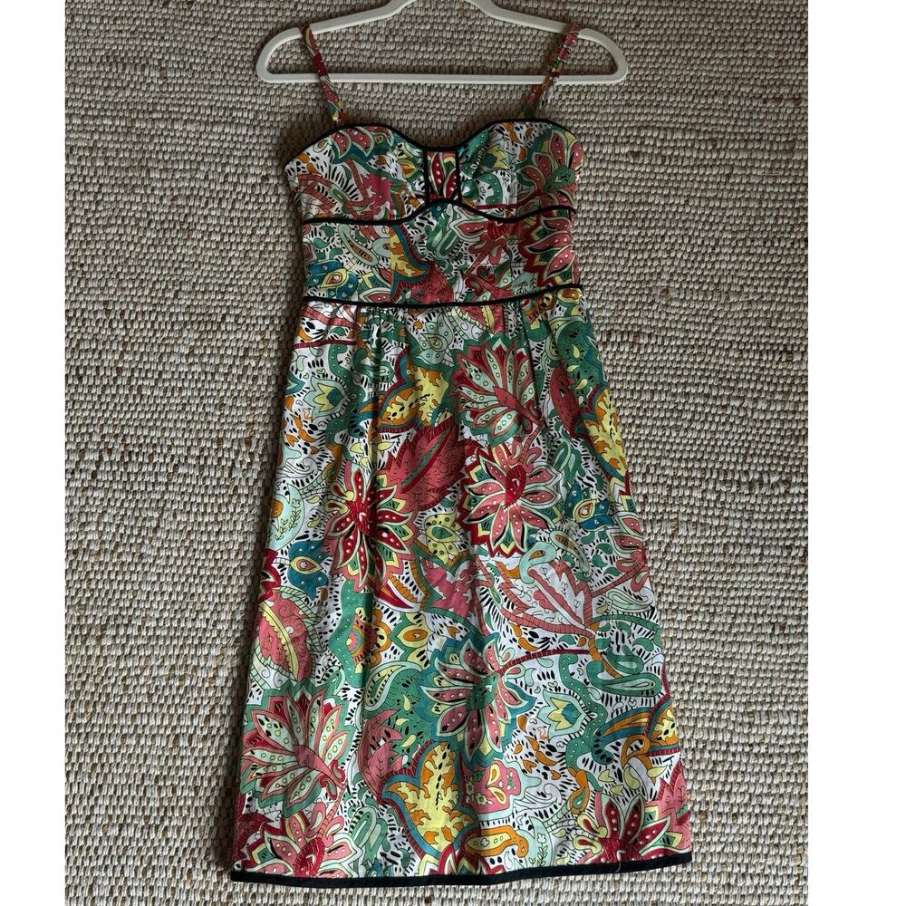 Nanette Lepore VTG Y2K Paisley Floral Bustier Dress Cottagecore Boho Chic Sz 2